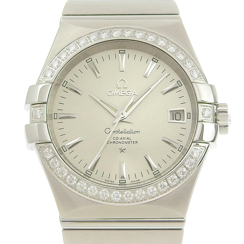 Omega Constellation Men's Automatic Watch 123.15.35.20.02.001 in Stainless Steel with Diamond Bezel and Silver Dial - Pre-loved A+ Rank 123.15.35.20.02.001