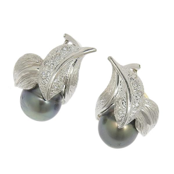 Black Cultured Pearl Earrings 11mm in Platinum PT900 for Women