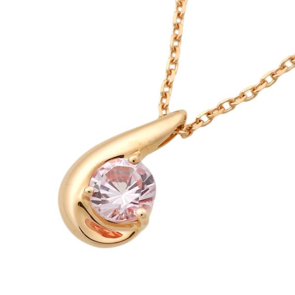 4℃ Ladies' Necklace - Pink Stone in K18 Pink Gold - Simple Design