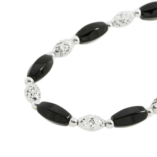 Authentic K18 White Gold Magnetic Long Shawl Necklace with Natural Black Tourmaline for Ladies