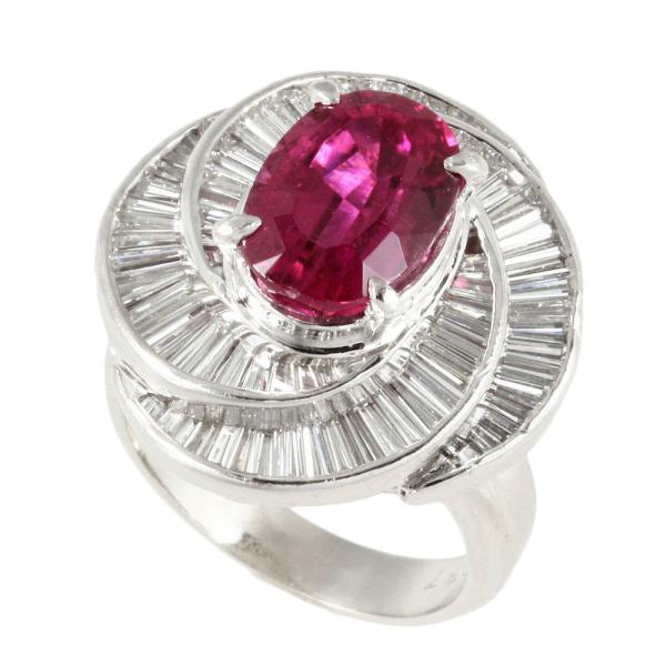 Pt900 Platinum Ring with 6.37ct Pink Tourmaline and 2.25ct Mere Diamond, Size 10