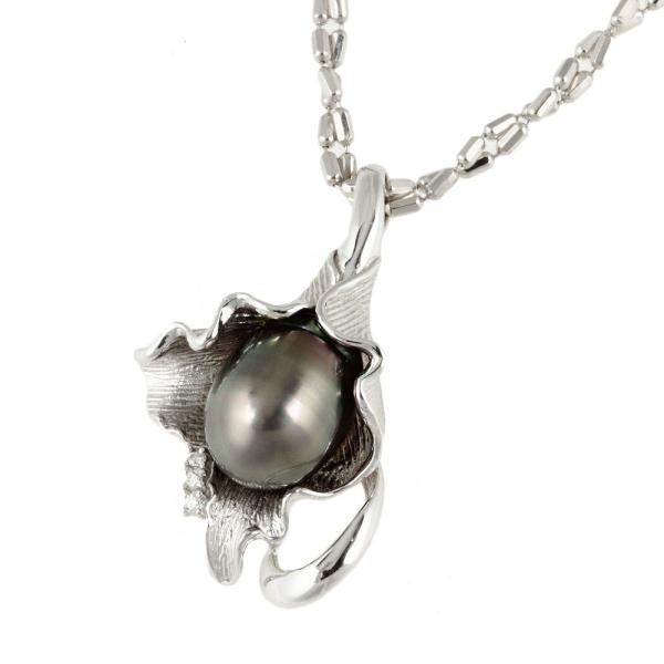 Platinum (Pt850) & K14 White Gold Necklace with Baroque Pearl and 0.04ct Melee Diamond for Women