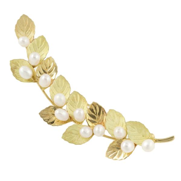 Unbranded Leaf Brooch with 12 Pearls in K18 Yellow Gold for Women - Preloved