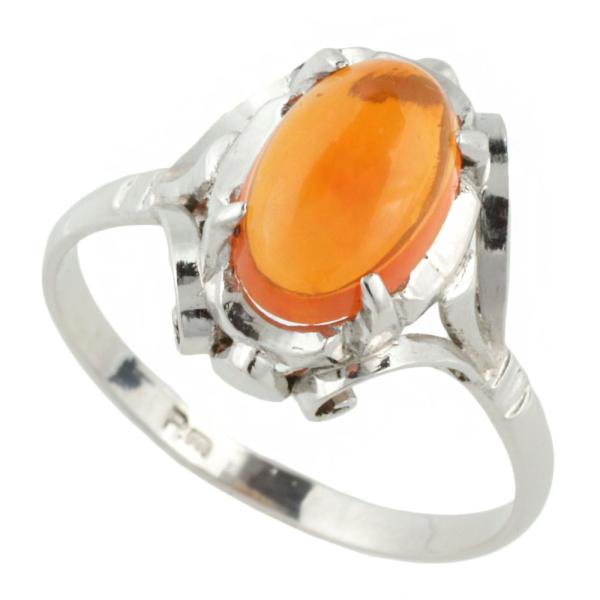 [LuxUness]  Unbranded Simple Vintage Ring with Natural Fire Opal, Size 11, in Pm Silver for Women in Excellent condition