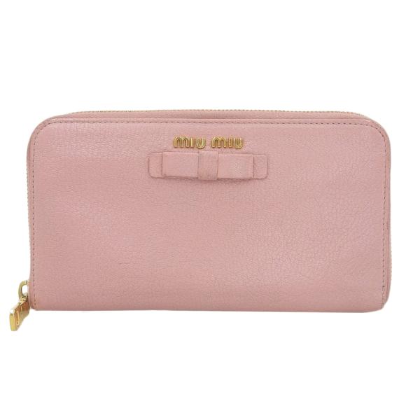 Miu Miu Leather Bow Zip Around Wallet Leather Long Wallet in Good condition