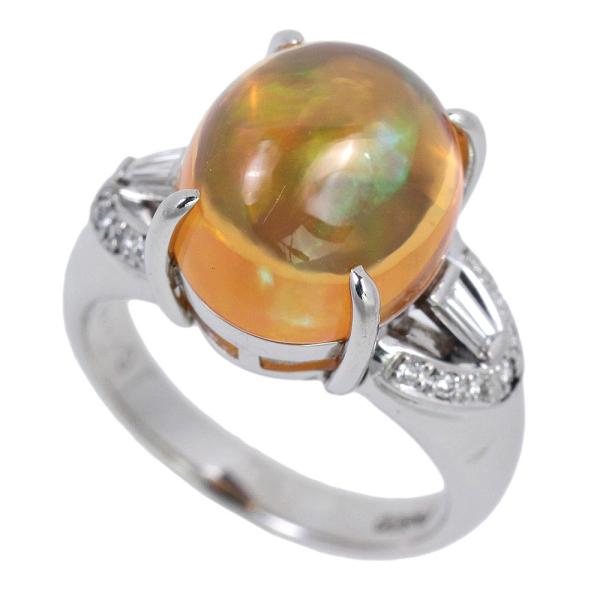 Sophisticated Fire Opal (6.59ct) Ring with 0.19ct Melee Diamonds, in Platinum Pt900, Silver, Women's Size 12.5 [Pre-Owned]