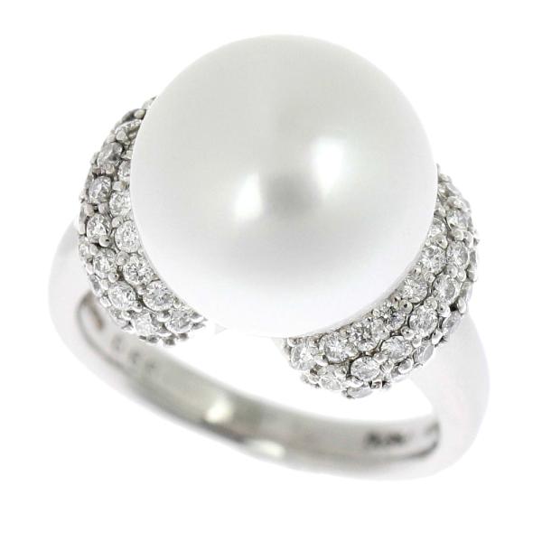Natural Pearl Ring, Platinum Pt900, Pearl Size 12.8mm, Diamond Accents 0.66ct, Women's Pre-owned Ring Size 12