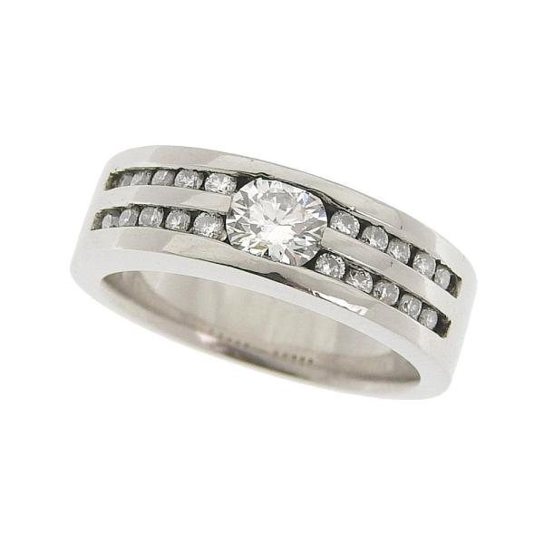 Platinum Pt900 Ladies Ring with 0.311ct Diamond and 0.20ct Pave-set Diamonds, Size 6