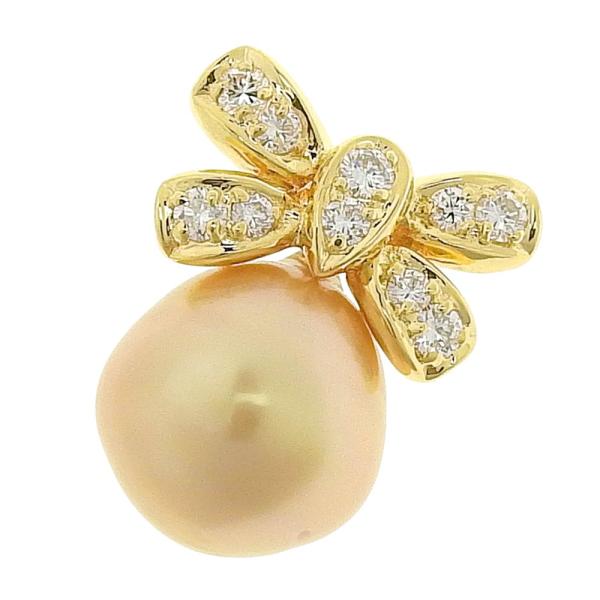 [LuxUness]  Natural Pearl Pendant, K18 Yellow Gold, South Sea White Pearl, Diamond Accents 0.28ct, Women's Pre-owned Accessory in Excellent condition