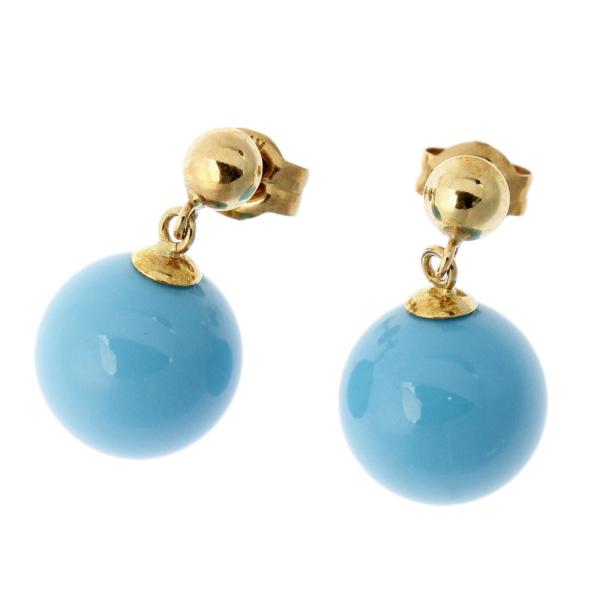 Women's 10mm K18YG Turquoise Earring, Blue Ladies 【Used】
