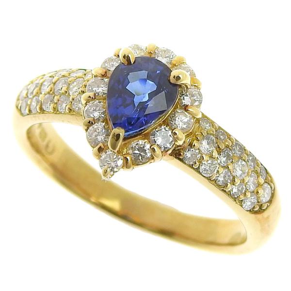 [LuxUness]  Stunning Sapphire 0.77ct, Diamond 0.50ct, 4.7g K18YG Yellow Gold Ring, Size 13 for Women in Excellent condition