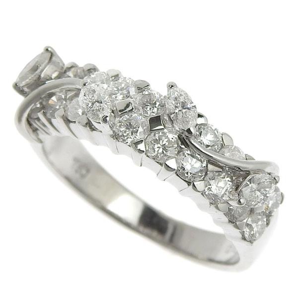 [LuxUness]  K18 Gold Diamond Ring with 1.43ct Melee Diamonds, Size 12, 4.9g Weight, Silver for Women in Excellent condition