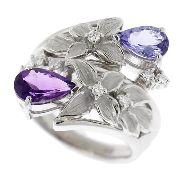 No Brand Chic Ring in 18K White Gold with Tanzanite and Amethyst, Size 12 - Ladies' Luxury