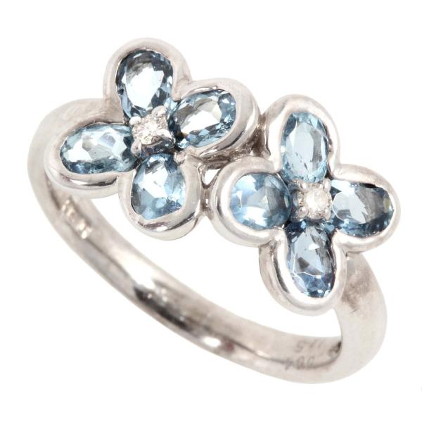 [LuxUness]  Flower Ring - K18WG, 1.15ct Aquamarine & 0.04ct Diamond, Size 12 in Excellent condition
