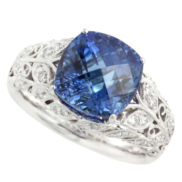 Tanzanite 7.70ct, Accented with 0.53ct Diamonds, Ring Size 19 for Men, Silver-toned, Pre-owned