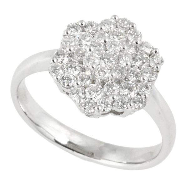 Floral Design Diamond Ring, 1.00ct Melee Diamonds in Platinum Pt900, Size 14, in Silver for Women