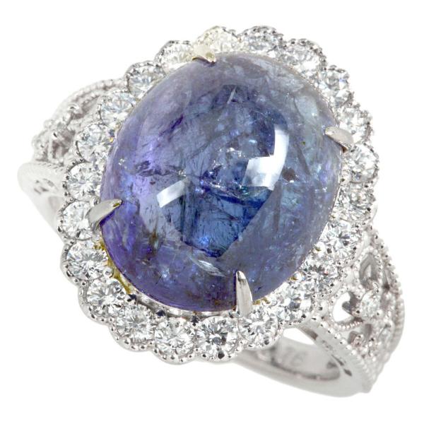Natural Zoisite Ring, Pt900, Tanzanite 9.25ct, Pave Diamond 0.76ct, Size 14, Platinum, for Women, Pre-owned