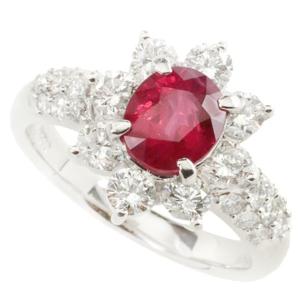 Pt900 Platinum, 1ct Ruby, Accented with 1.27ct Diamonds, Ring Size 12 for Ladies, Silver-toned, Pre-owned