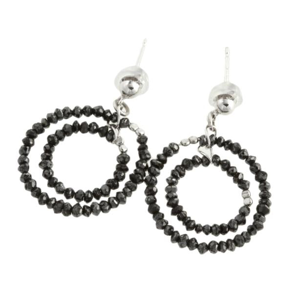 No Brand K14WG Earrings with Melee Black Diamonds, Silver for Ladies (Pre-owned)