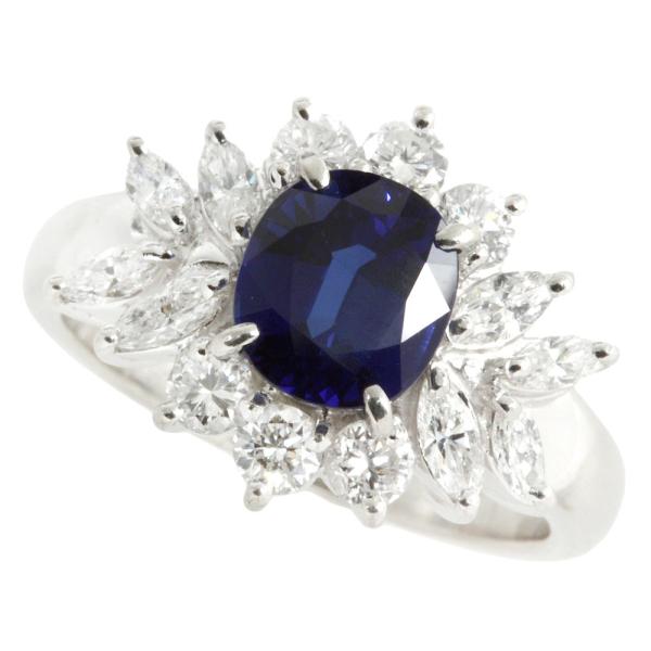 [LuxUness]  Natural Corundum Ring, Pt900, Sapphire 2.44ct, Diamond Accents 1.10ct, Women's Pre-owned Ring Size 15 in Excellent condition