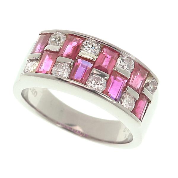 Simple Cute Platinum Pt900 Ring with Ruby 1.83ct, Diamond 0.60ct, Size 12, Women's Ruby/ Diamond Ring Silver Ladies 【Used】