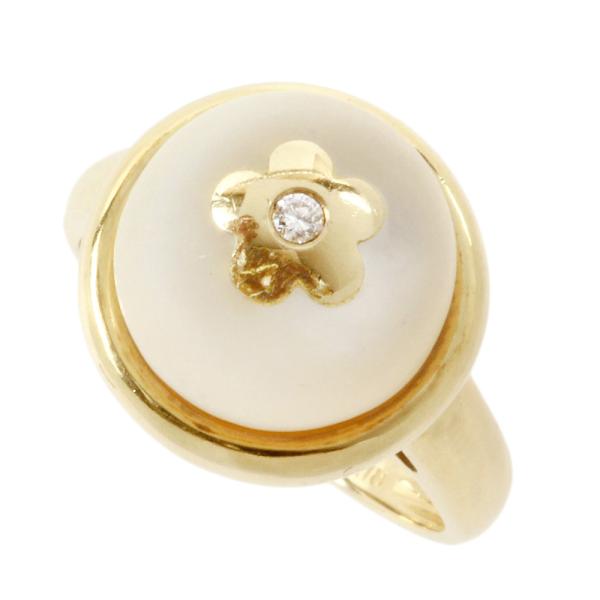 No Brand Cute K18 Yellow Gold Ring with Natural Shell, Diamond 0.03ct, Size 11.5, Weight 5.9g (Pre-owned)