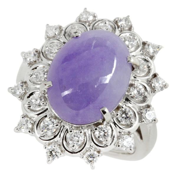 [LuxUness]  Natural Jadeite Ring, Pt900, Lavender Jadeite 7.13ct, Diamond 0.78ct, Size 11, Platinum, For Women, Pre-owned in Excellent condition