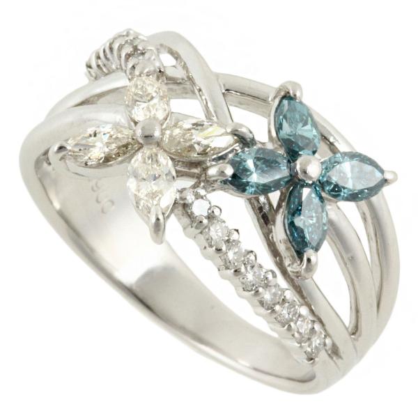 Flower Diamond Ring, 0.98ct Melee Diamonds in Platinum Pt900, Size 12, in Silver for Women