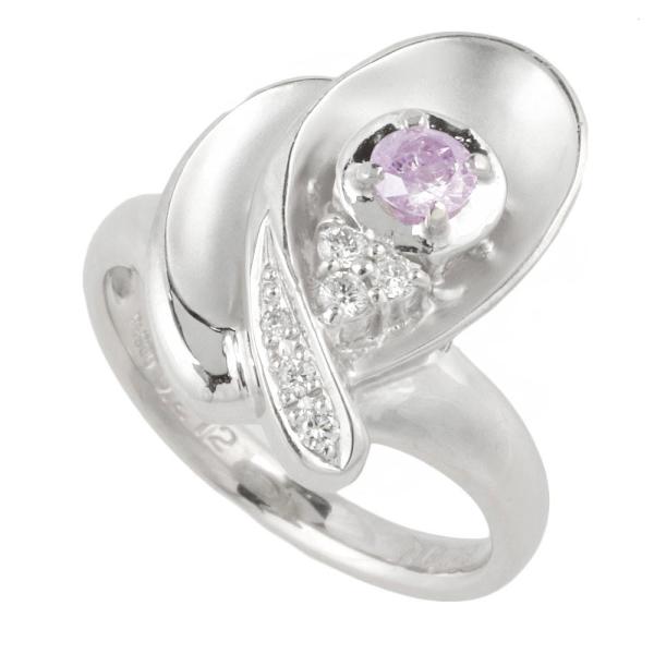 Pt900 Platinum Pink Diamond and Diamond (0.08ct) Ring, Fancy Light Pink Purple, Size 12, for Women