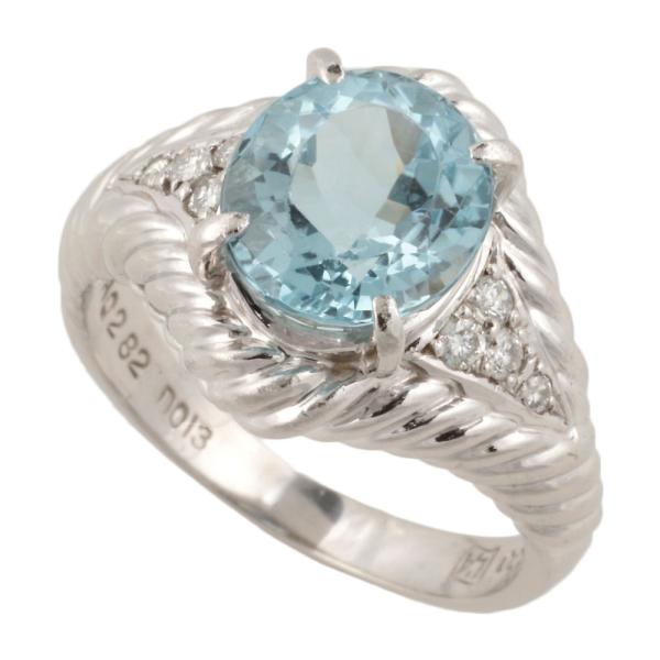 [LuxUness]  No Brand Simple Ring with 2.82ct Aquamarine & 0.13ct Diamonds in Platinum Pt900, Size 12 - Women's  in Excellent condition