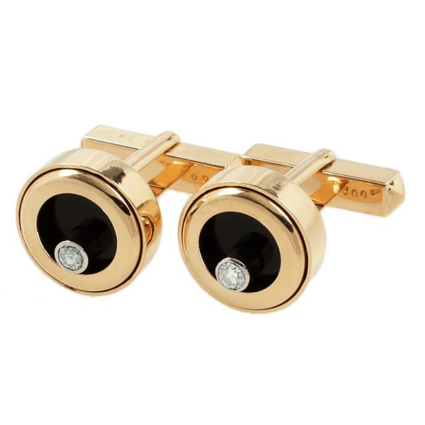 K18PG Platinum and Black Stone Cufflinks with 0.05ct Melée Diamonds, Gold Men's Accessory - Preowned