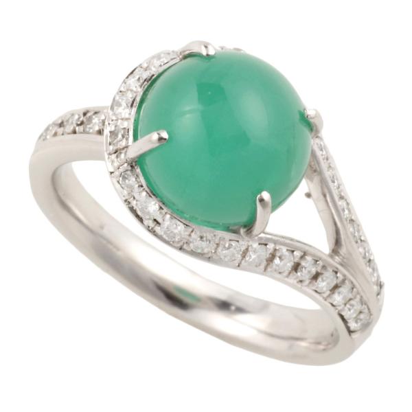 Platinum Pt900 Ring with Rare Emerald Cat's eye 3.74ct and Diamond 0.30ct, Size 12, Women's Silver Jewelry, Preloved