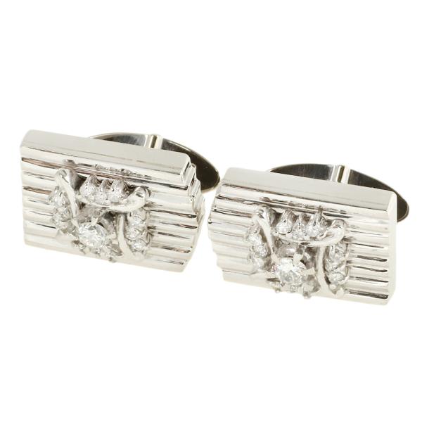 [LuxUness]  Natural Diamond Cufflinks, Pt900, Pave Diamond 0.28ct, 0.31ct, Platinum, For Men, Pre-owned in Excellent condition