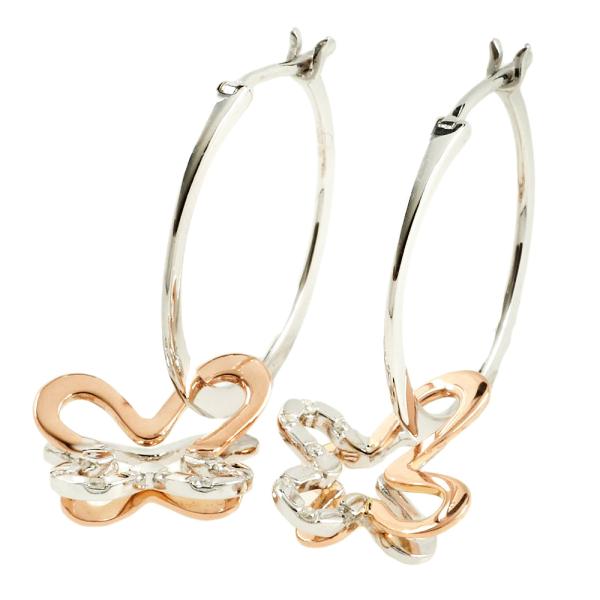 FOLLI FOLLIE Butterfly Hoop Earrings with K18WG/K18PG & 0.05ct Diamonds, Gold Women's - Preloved
