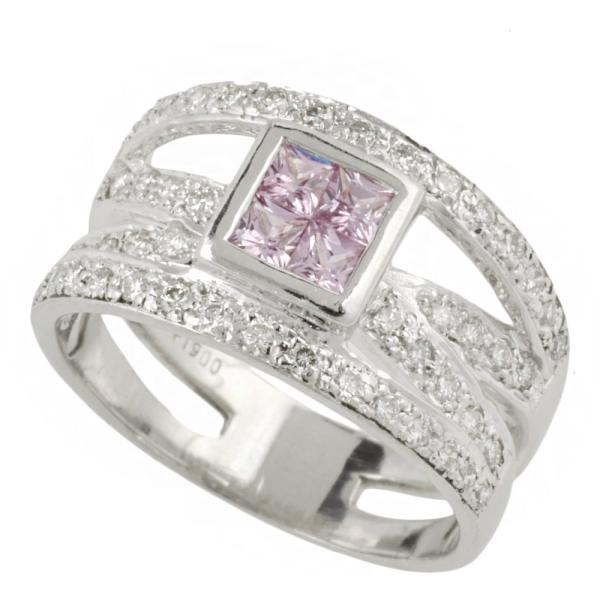 No Brand Ring in Pt900 Platinum, Featuring Natural Corundum Pink Sapphire and Diamonds, Women's Silver Ring