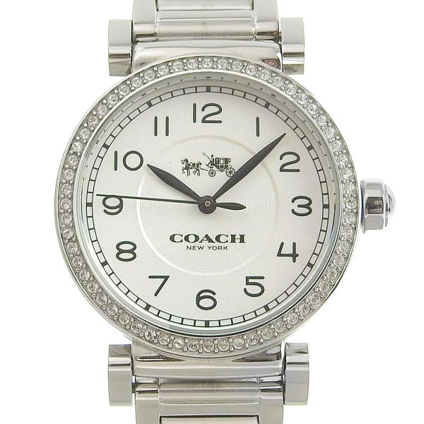 Coach Madison Women's Wristwatch Bezel Line Stone with White Dial in Stainless Steel[Silver][Used] CA72 7 14 1084S