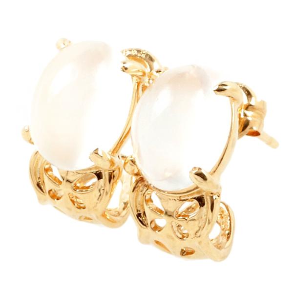 "K18 Yellow Gold Moonstone Earrings by No Brand"