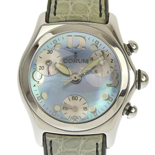 Corum  Corum Bubble Date Chronograph Men's Quartz Watch with Blue Shell Dial in SS/Leather [Gray][Used]  196 250 20 in Excellent condition