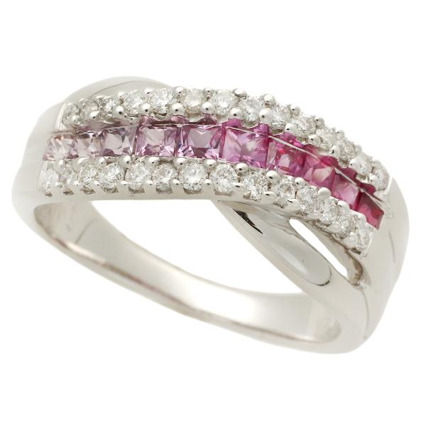 [LuxUness]  K18WG Ring with Small Pink Sapphire (0.15ct/0.45ct) and Small Diamond (0.35ct), Women's Size 11 - Elegant Pink Ladies Accessory   in Excellent condition