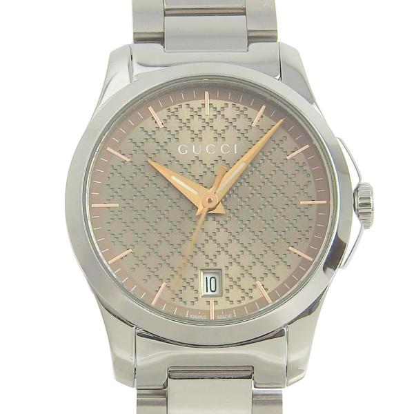GUCCI G-Timeless Ladies' Quartz Battery Watch with Date, Stainless Steel, Brown 126 5 YA126594