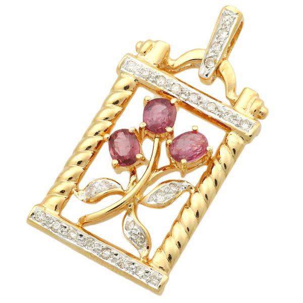 Flower Pendant in K18YG with Natural Corundum, Small Sapphire 0.91ct, and Small Diamond 0.25ct - Beautiful Pink Ladies Accessory
