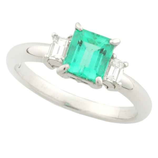 Platinum Pt900 Ring Featuring 1.06ct Emerald and 0.23ct Diamond, Size 12.5, Women's Silver Jewelry, Preloved