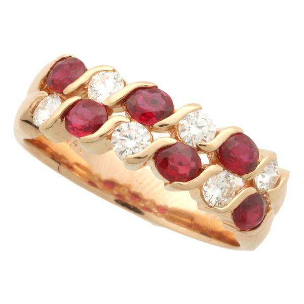 [LuxUness]  Simple Unbranded Ring, K18PG Material, 0.98ct Ruby, 0.47ct Diamond, Size 15, Gold, for Women, Pre-owned in Excellent condition