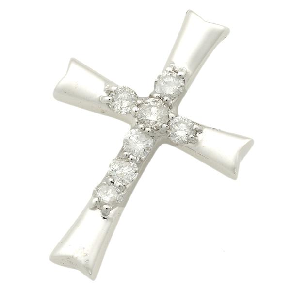 No Brand Ladies' Cross Pendant Top featuring 0.35ct Melee Diamond in K18 White Gold