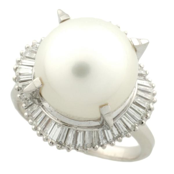 Sublime White Pearl (15.4mm+) Ring with 1.68ct Melee Diamonds, in Platinum Pt900, Silver, Men's Size 24.5 [Pre-Owned]