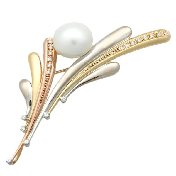K18YG/K18PG/K18WG Baroque Pearl & Diamond 0.31ct Pendant Brooch in Mixed Gold Finish for Women, Pre-Owned