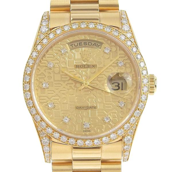 Rolex Day-Date Men's Watch, Computer Display, Dial studded with Diamonds, Gold, K18 Yellow Gold Material, Pre-owned 18388A