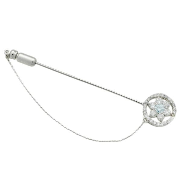 K18WG/K14WG Blue Diamond 0.18ct & Diamond 0.76ct Flower Pin Brooch in White Gold for Women, Pre-Owned