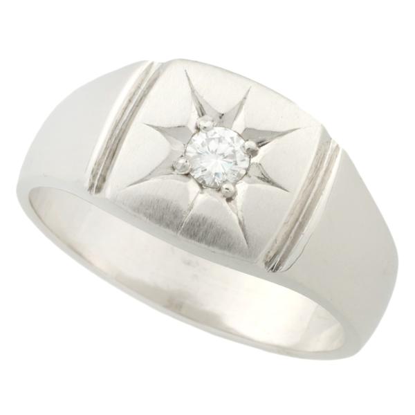 [LuxUness]  Men’s Platinum Pt900 Stamp Ring with 0.18ct Diamond, Size 22.5, in Silver in Excellent condition