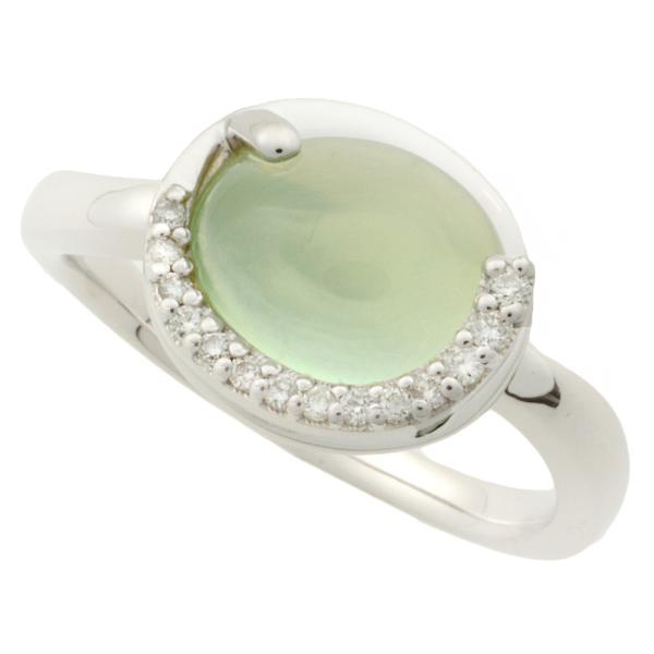 K18 White Gold Prehnite Ring 2.0ct with 0.10ct Diamond Accents, No Brand, Ladies' Silver Size 14